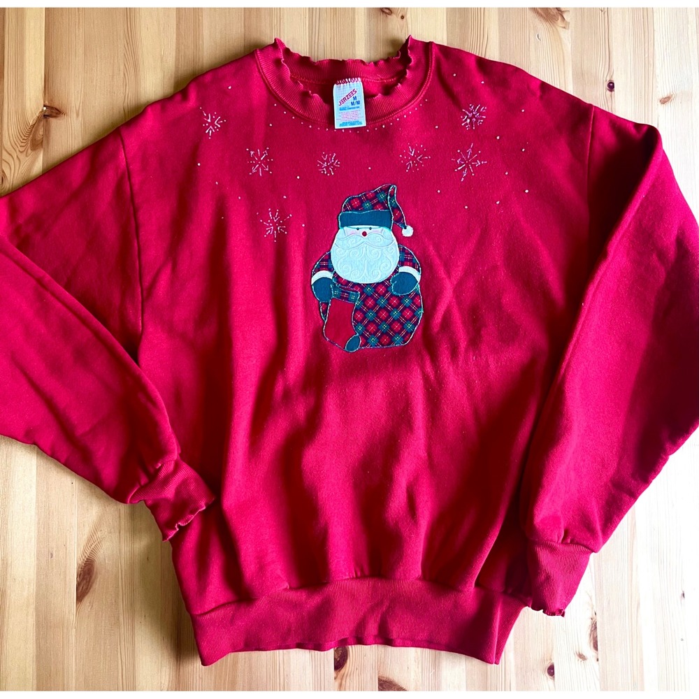 Vintage Jerzeez Santa Claus Skiing‎ Crewneck Christmas Holiday Sweatshirt Medium